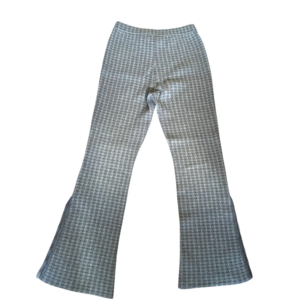 Naadam Beige Cream Houndstooth Flare Pants SMALL Sweater Cashmere Designer $325